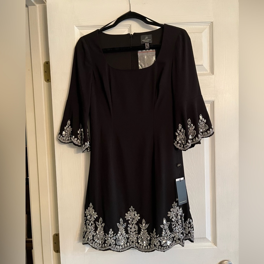 Adrianna Papell Dress Black Cocktail Rhinestone 2P - Picture 2 of 4